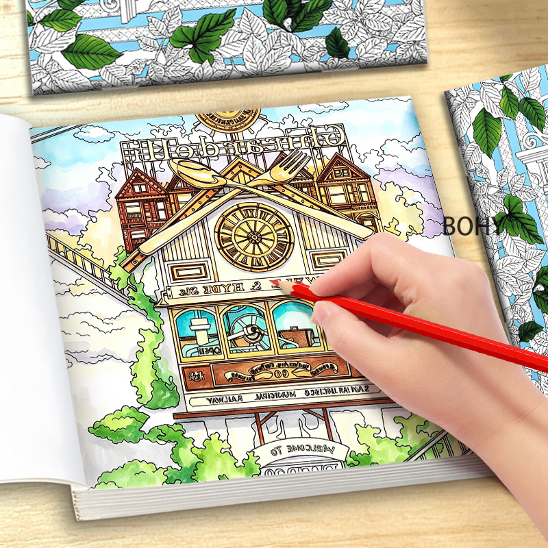 Adult Coloring Book Stress Relief - 1 Malbuch mit Zeitreise-Thema, 24 Seiten
