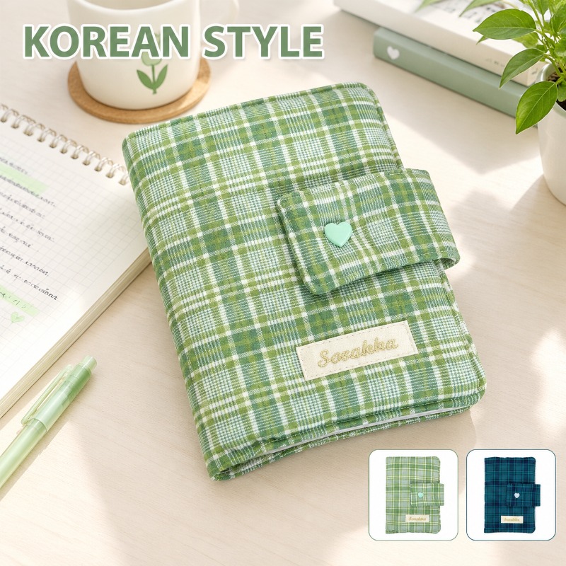 Grüner, weißer Gingham-Stoffbe – Stationery Books Bewertung und Preis
